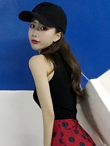 Solid Asymmetrical Neck Crop Top - Black - View 2