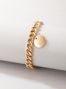 imoli Letter Detail Round Charm Anklet - Yellow Gold - View 3