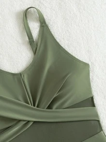 SHEIN Swim Curve Plus Wrap Cross One Piece Swimsuit, For Summer Beach Vacation - Green - View 3