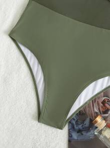 SHEIN Swim Curve Plus Wrap Cross One Piece Swimsuit, For Summer Beach Vacation - Green - View 4