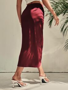 SHEIN Privé 側邊扭結圍裹緞面半身裙