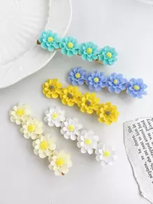 5入組女士多彩樹脂花朵和金屬髮夾,日常使用波西米亞風格
