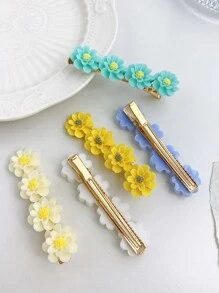 5入組女士多彩樹脂花朵和金屬髮夾,日常使用波西米亞風格