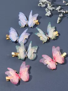 6pcs Rhinestone Detail Butterfly Decor Alligator Hair Clip Street Y2k,Hair Accessories,Hair Barrettes Hair Clips Claw Clips Hair Claws