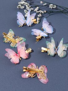 6pcs Rhinestone Detail Butterfly Decor Alligator Hair Clip Street Y2k,Hair Accessories,Hair Barrettes Hair Clips Claw Clips Hair Claws
