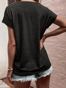 SHEIN LUNE 蝙蝠袖口袋貼布T恤 - 深灰色 - 查看 2