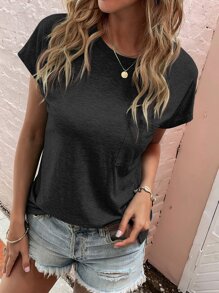 SHEIN LUNE 蝙蝠袖口袋貼布T恤 - 深灰色 - 查看 6