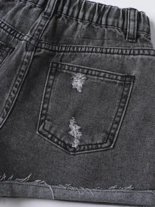 Niñas Shorts en mezclilla desgarro con parche de bolsillo - Gris Oscuro - Ver 4