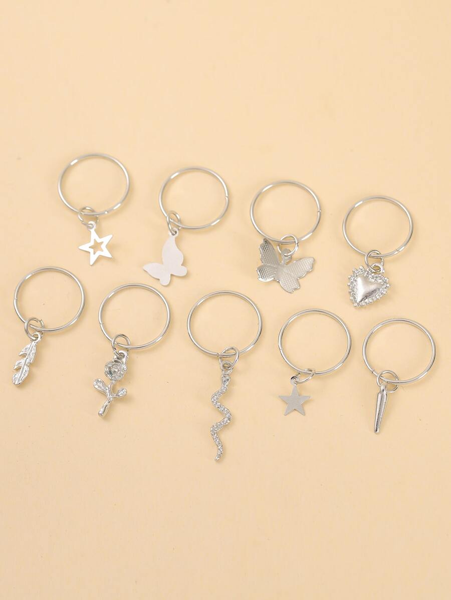 9pcs Butterfly Decor Hair Ring