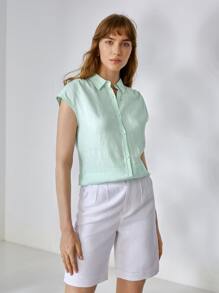 MOTF PREMIUM 100% LINEN BATWING SLEEVE SHIRT - Mint Green - View 2