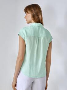 MOTF PREMIUM 100% LINEN BATWING SLEEVE SHIRT - Mint Green - View 3