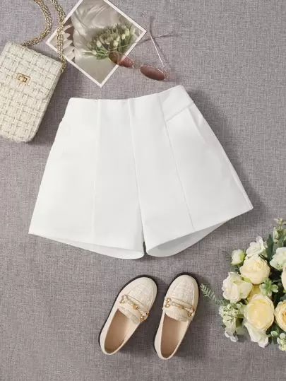 SHEIN Shorts de cintura alta de unicolor informal para niñas preadolescentes