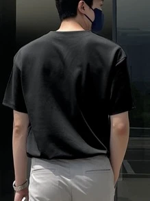 DAZY Hombres Camiseta unicolor de cuello notch - Negro - Ver 2