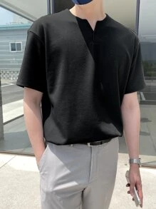 DAZY Hombres Camiseta unicolor de cuello notch - Negro - Ver 3