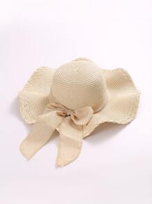 Bow Decor Straw Hat - Beige - View 4