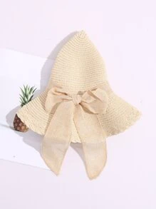 Bow Decor Straw Hat - Beige - View 2