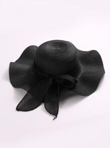 1 Sombrero Para El Sol De Primavera/verano Para Mujer Con Flecos Y Borde Ondulado Para Vacaciones Y Días Festivos En La Playa - Negro - Ver 2