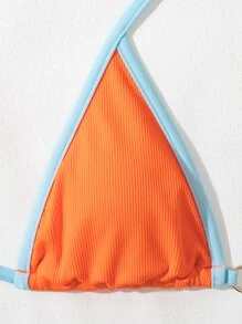 Swim Vcay Swimsuits For Woman Summer Beach Contrast Binding Rib Micro Triangle Halter Bikini Set Bathing Suit - Orange - View 4