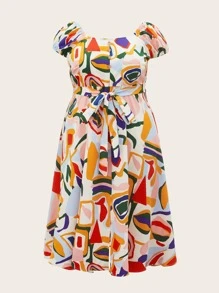 SHEIN Vestido con estampado de manga raglán - Multicolor - Ver 1
