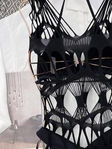 3packs Halter Triangle High Cut Bikini & Cover Up, For Summer Beach Vacation - Black - View 5