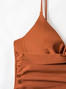 SHEIN Swim Summer Beach Ruched Push Up One-Piece Swimsuit Bathing Suit - Burnt Orange - View 6