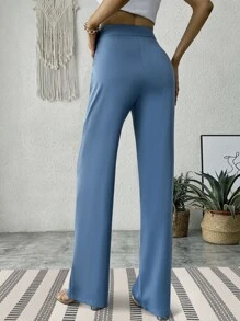 Pantalones rectos de talle alto con cordón - Neblina azul - Ver 2