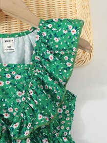 Toddler Girls Ditsy Floral Ruffle Trim A Line Dress - Green - View 3