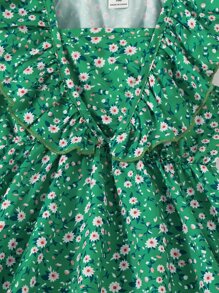 Toddler Girls Ditsy Floral Ruffle Trim A Line Dress - Green - View 4