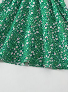 Toddler Girls Ditsy Floral Ruffle Trim A Line Dress - Green - View 5