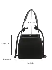 Mini Snap Button Bucket Bag - Black - View 3