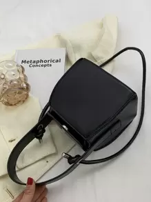 Mini Snap Button Bucket Bag - Black - View 6