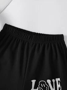 SHEIN Girls Cartoon And Letter Graphic Shorts - Black - View 5