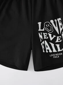 SHEIN Girls Cartoon And Letter Graphic Shorts - Black - View 6