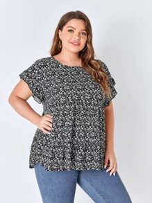 EMERY ROSE Blusa con estampado floral de manga murciélago - Blanco y Negro - Ver 2