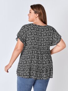 EMERY ROSE Blusa con estampado floral de manga murciélago - Blanco y Negro - Ver 3