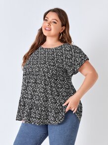 EMERY ROSE Blusa con estampado floral de manga murciélago - Blanco y Negro - Ver 4