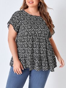 EMERY ROSE Blusa con estampado floral de manga murciélago - Blanco y Negro - Ver 1