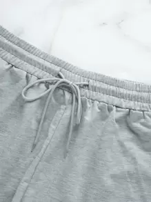 SHEIN EZwear 大碼腰部抽繩斜口袋素色運動短褲 - 淺灰色 - 查看 4