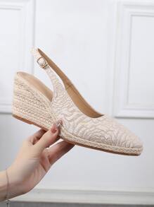 Zapatos cuña de punta cuadrada de alpargata de talón abierto - Albaricoque - Ver 4