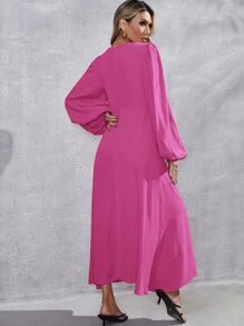 Lantern Sleeve Twist Front Dress - Pink - View 6