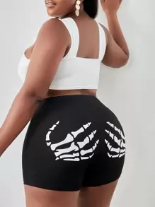 Slaydiva 大碼骷髅圖案騎行褲 - 黑色 - 查看 2