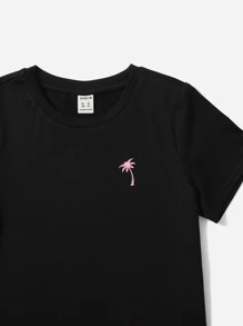 SHEIN Young Boy Coconut Tree Print Tee & Drawstring Waist Shorts - Multicolor - View 4