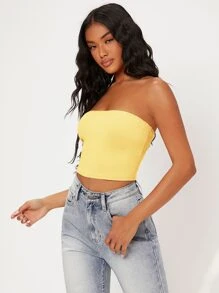 SHEIN BASICS Solid Crop Tube Top - Yellow - View 5