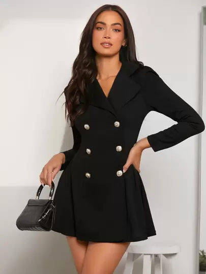 Firerie Vestido blazer de doble botonadura con cuello de solapa para otoño/invierno
