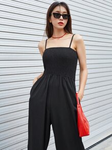 DAZY Solid Shirred Pocket Side Cami Jumpsuit - Black - View 5