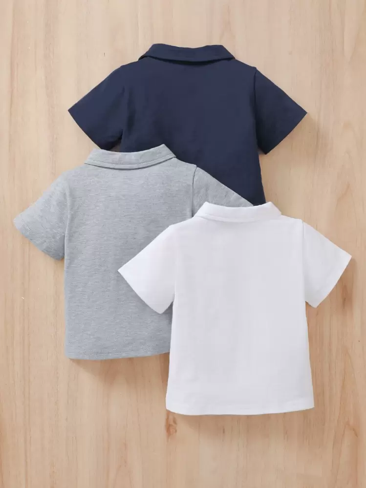 赤ちゃん男の子用　夏　3枚　短袖ポロシャツ　カジュアル　無地 - マルチカラー - 見る 2