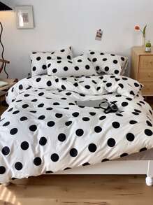 波點圖案被套套裝不附帶內芯 - 黑與白 - 查看 1