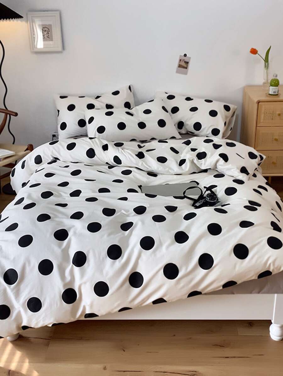 波點圖案被套套裝不附帶內芯 - 黑與白 - 查看 1