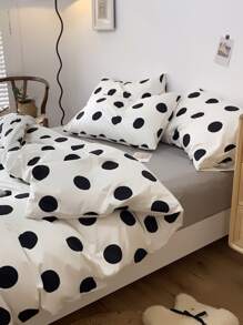 波點圖案被套套裝不附帶內芯 - 黑與白 - 查看 2