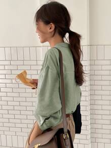 DAZY Button Up Drop Shoulder Shirt,Fall Clothes Preppy Tops Long Sleeve Top - Mint Green - View 5